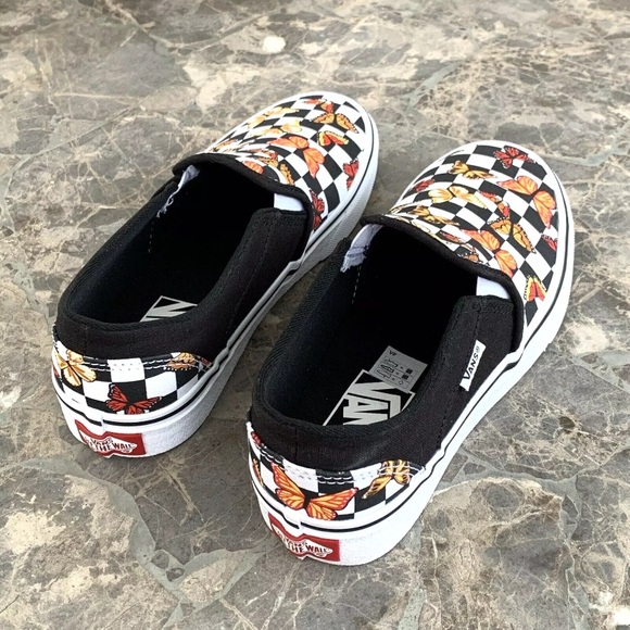Vans Asher Butterfly Checkerboard Slip On Shoes Womens Size 6 Black VN000VOSJBW - Picture 8 of 13
